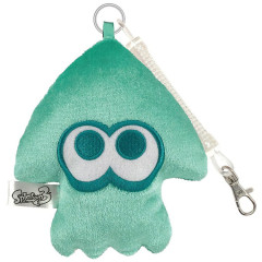 Japan Splatoon Fluffy Pass Case Card Holder & Coil Spring - Squid Turquoise Light Blue