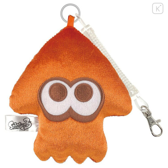 Japan Splatoon Fluffy Pass Case Card Holder & Coil Spring - Squid Orange - 1
