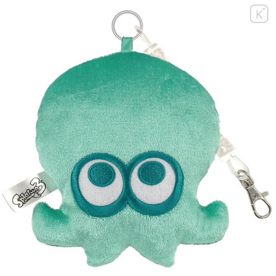 Japan Splatoon Fluffy Pass Case Card Holder & Coil Spring - Octopus Turquoise Light Blue - 1