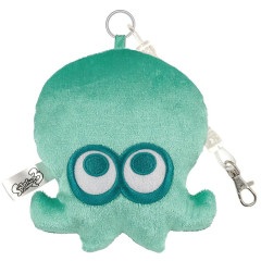Japan Splatoon Fluffy Pass Case Card Holder & Coil Spring - Octopus Turquoise Light Blue