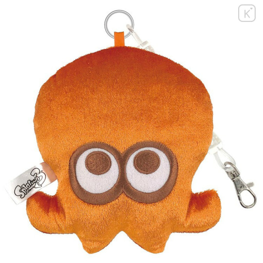 Japan Splatoon Fluffy Pass Case Card Holder & Coil Spring - Octopus Orange - 1