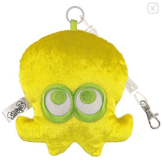 Japan Splatoon Fluffy Pass Case Card Holder & Coil Spring - Octopus Yellow - 1
