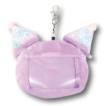 Japan Sanrio Plush Pass Case Card Holder Pouch & Reel - Kuromi : Sparkling Face - 2
