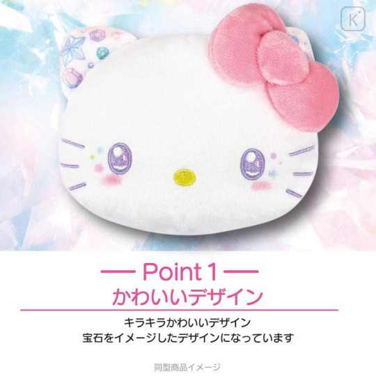 Japan Sanrio Plush Pass Case Card Holder Pouch & Reel - Kuromi : Sparkling Face - 4