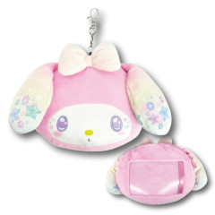 Japan Sanrio Plush Pass Case Card Holder Pouch & Reel - My Melody : Sparkling Face