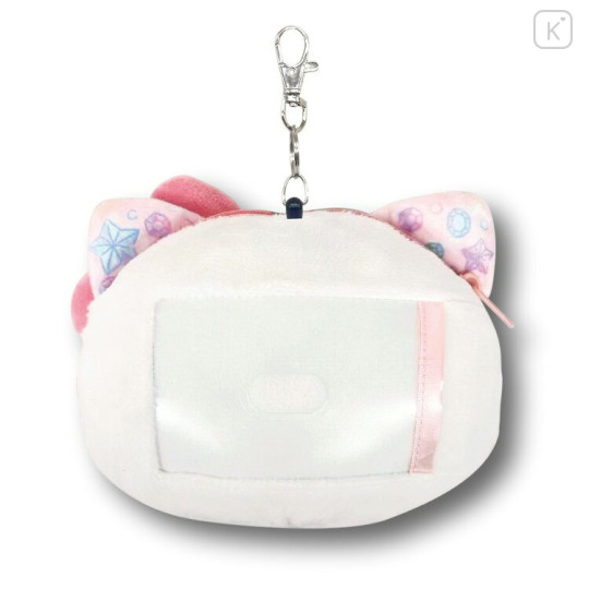 Japan Sanrio Plush Pass Case Card Holder Pouch & Reel - Hello Kitty : Sparkling Face - 2