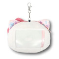 Japan Sanrio Plush Pass Case Card Holder Pouch & Reel - Hello Kitty : Sparkling Face - 2