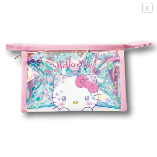 Japan Sanrio Aurora Clear Cosmetic Pouch - Hello Kitty : Sparkling Face - 1