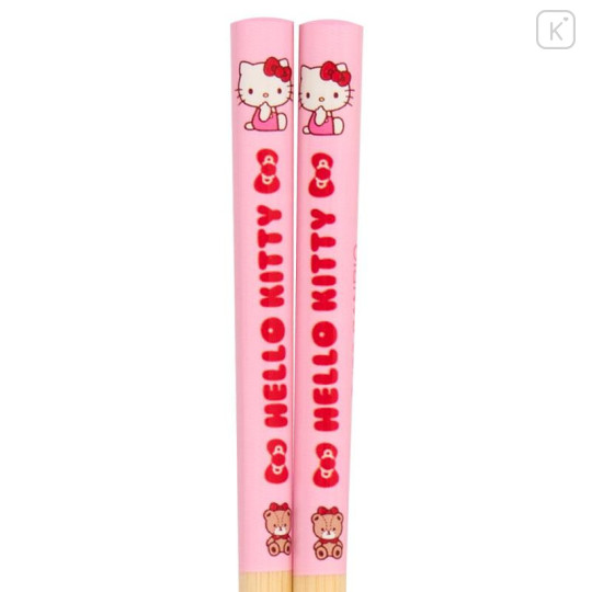 Japan Sanrio Original Bamboo Chopsticks 16.5cm with Case - Hello Kitty & Tiny Chum : Cherry Pink - 5