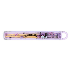 Japan Sanrio Original Bamboo Chopsticks 16.5cm with Case - Kuromi : Baku Ribbon Purple