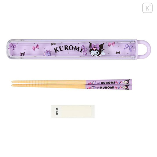 Japan Sanrio Original Bamboo Chopsticks 16.5cm with Case - Kuromi : Baku Ribbon Purple - 2