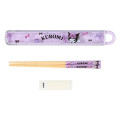 Japan Sanrio Original Bamboo Chopsticks 16.5cm with Case - Kuromi : Baku Ribbon Purple - 2