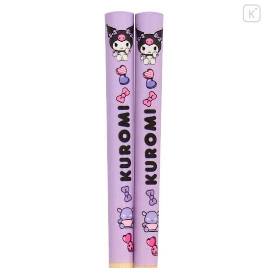 Japan Sanrio Original Bamboo Chopsticks 16.5cm with Case - Kuromi : Baku Ribbon Purple - 5