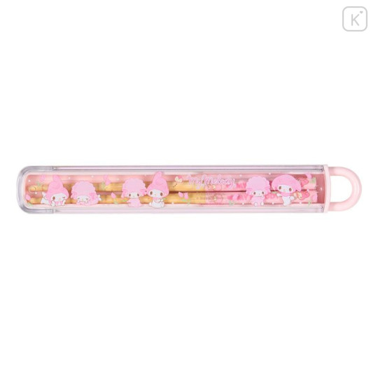 Japan Sanrio Original Bamboo Chopsticks 16.5cm with Case - My Melody & My Sweet Piano : Tulip Pink - 1