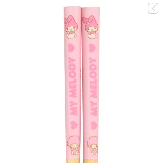 Japan Sanrio Original Bamboo Chopsticks 16.5cm with Case - My Melody & My Sweet Piano : Tulip Pink - 5