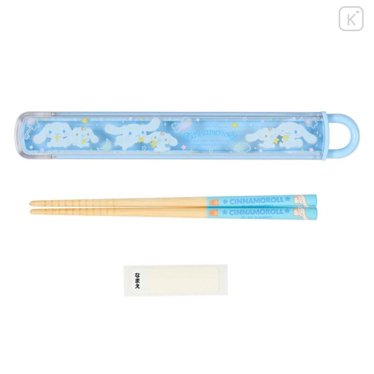 Japan Sanrio Original Bamboo Chopsticks 16.5cm with Case - Cinnamoroll : Milk Star Blue - 2