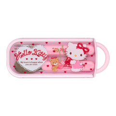 Japan Sanrio Original Bento Lunch Cutlery Set Spoon Fork - Hello Kitty & Tiny Chum : Cherry Pink