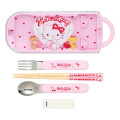 Japan Sanrio Original Bento Lunch Cutlery Set Spoon Fork Chopstick - Hello Kitty & Tiny Chum : Cherry Pink - 2