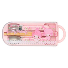 Japan Sanrio Original Bento Lunch Cutlery Set Spoon Fork Chopstick - My Melody & My Sweet Piano : Tulip Pink