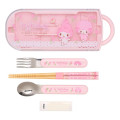Japan Sanrio Original Bento Lunch Cutlery Set Spoon Fork Chopstick - My Melody & My Sweet Piano : Tulip Pink - 2