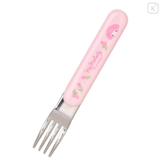 Japan Sanrio Original Bento Lunch Cutlery Set Spoon Fork Chopstick - My Melody & My Sweet Piano : Tulip Pink - 3