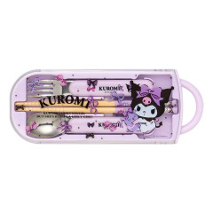 Japan Sanrio Original Bento Lunch Cutlery Set Spoon Fork Chopstick - Kuromi : Baku Ribbon Purple