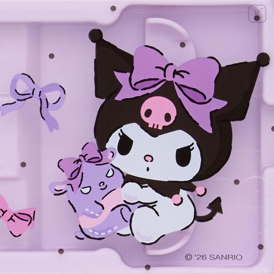 Japan Sanrio Original Bento Lunch Cutlery Set Spoon Fork Chopstick - Kuromi : Baku Ribbon Purple - 6
