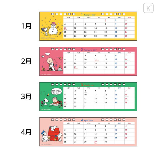 Japan Peanuts Slim Desk Calendar - Snoopy & Woodstock : Characters 2027 - 2