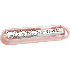 Japan San-X Chopsticks 16.5cm & Spoon with Case - Rilakkuma : Full Stomach