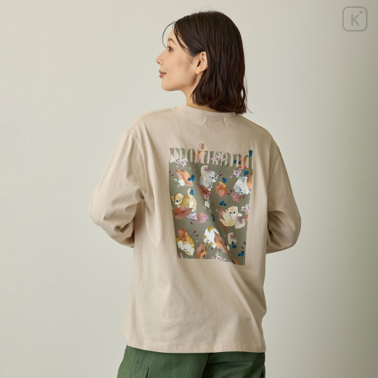 Japan Mofusand Hibiya Kadan Long Sleeve T-Shirt (L) - Leaf Beige - 7
