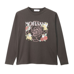 Japan Mofusand Hibiya Kadan Long Sleeve T-Shirt (M) - Rose Charcoal Black