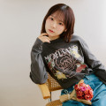 Japan Mofusand Hibiya Kadan Long Sleeve T-Shirt (L) - Rose Charcoal Black - 3