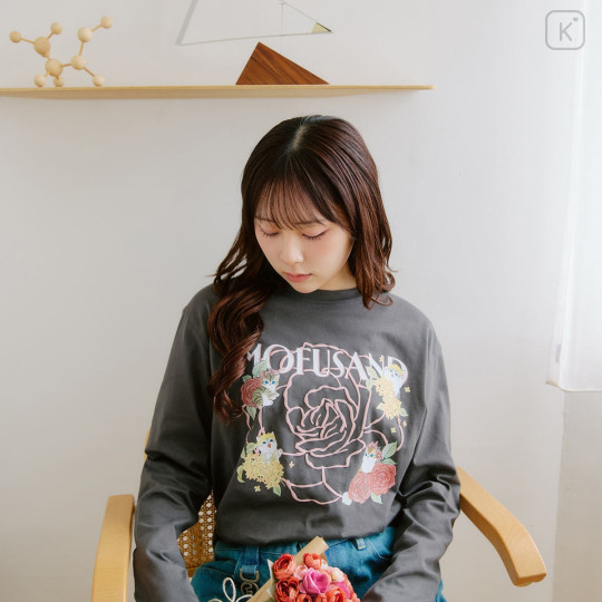 Japan Mofusand Hibiya Kadan Long Sleeve T-Shirt (L) - Rose Charcoal Black - 5