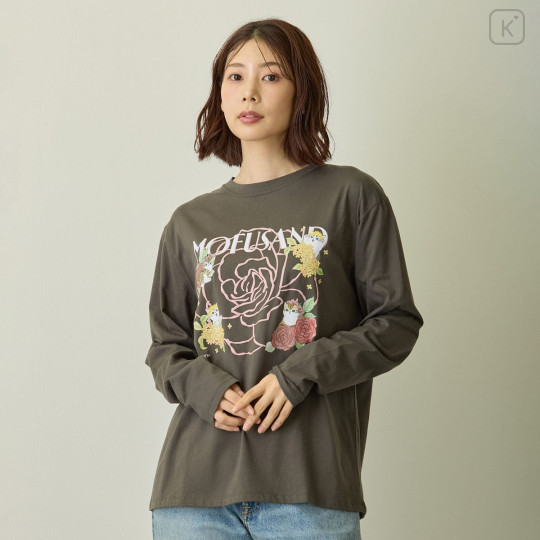 Japan Mofusand Hibiya Kadan Long Sleeve T-Shirt (L) - Rose Charcoal Black - 7