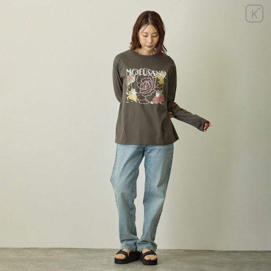 Japan Mofusand Hibiya Kadan Long Sleeve T-Shirt (L) - Rose Charcoal Black - 8