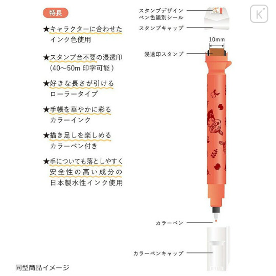 Japan Moomin Kutsuwa Cruro Rolling Stamp Pen - Moomintroll : Blue - 3