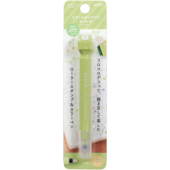 Japan Kutsuwa Cruro Rolling Stamp Pen - Happy Clover Olive Green