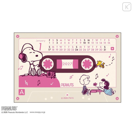Japan Peanuts Desk Calendar - Snoopy & Woodstock : Cassette Style 2027 - 3