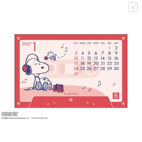Japan Peanuts Desk Calendar - Snoopy & Woodstock : Cassette Style 2027 - 4