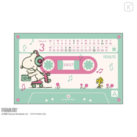 Japan Peanuts Desk Calendar - Snoopy & Woodstock : Cassette Style 2027 - 5