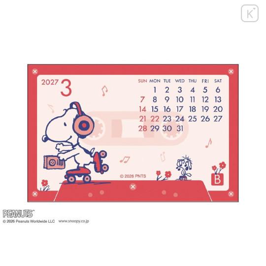 Japan Peanuts Desk Calendar - Snoopy & Woodstock : Cassette Style 2027 - 6