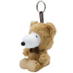 Japan Peanuts Fluffy Hooded Bear Fine Face Mini Mascot Holder - Snoopy : Mocha