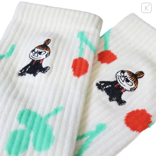 Japan Moomin Embroidered Low Crew Socks - Little My : Cherry - 2