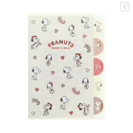 Japan Peanuts 5 Pockets A4 Clear File - Snoopy & Belle : Ivory - 1