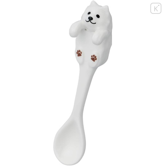 Japan Decole Ceramic Spoon - Wankoron Dog Samoyed Figure - 1