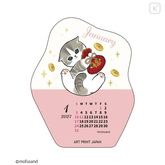 Japan Mofusand Desk Calendar Wood Stand - Cat 2027 - 2
