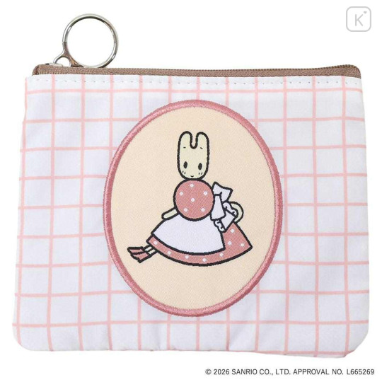 Japan Sanrio Flat Mini Pouch - Marron Cream : Embroidery Emblem Grid - 1