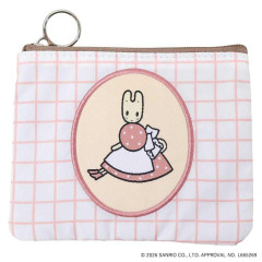 Japan Sanrio Flat Mini Pouch - Marron Cream : Embroidery Emblem Grid