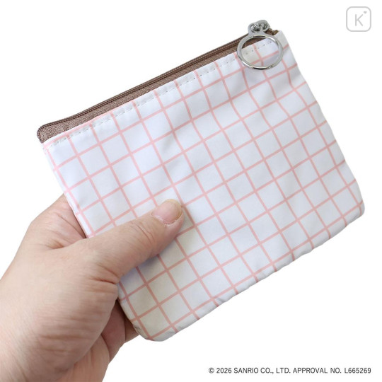 Japan Sanrio Flat Mini Pouch - Marron Cream : Embroidery Emblem Grid - 2