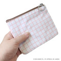 Japan Sanrio Flat Mini Pouch - Marron Cream : Embroidery Emblem Grid - 2